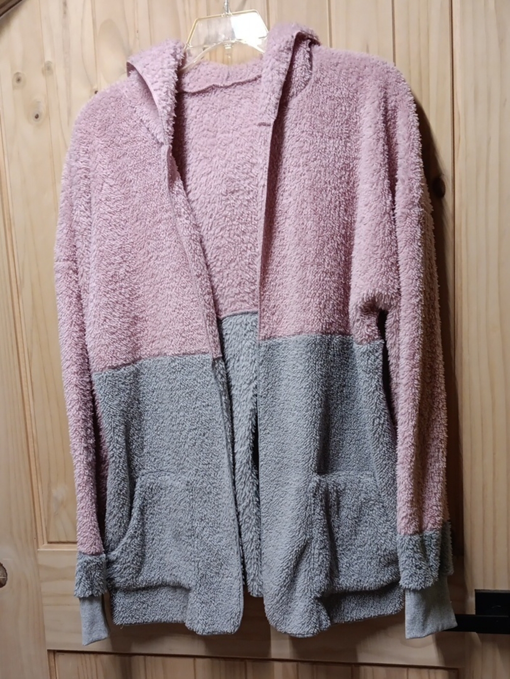 Cozy Two-Tone Hooded Fuzzy Fleece Jacket/ Cardigan EUC